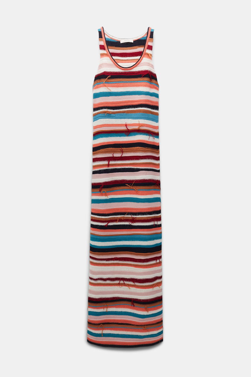Shop Dorothee Schumacher Striped Mixed Knit Scoop Neck Dress In Multi Colour