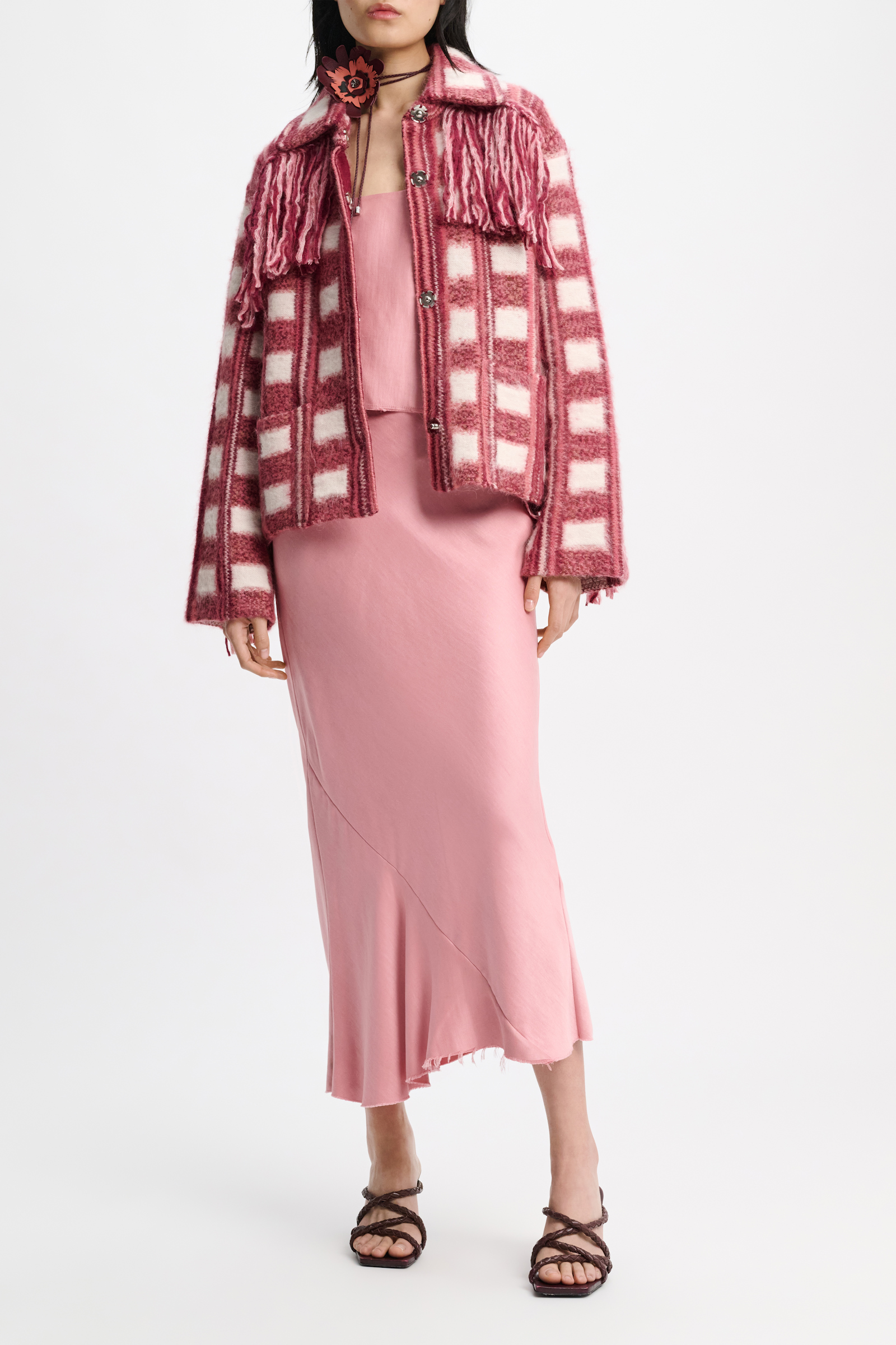 Dorothee Schumacher Karierter Cardigan aus gebürstetem Jacquard pink check mix