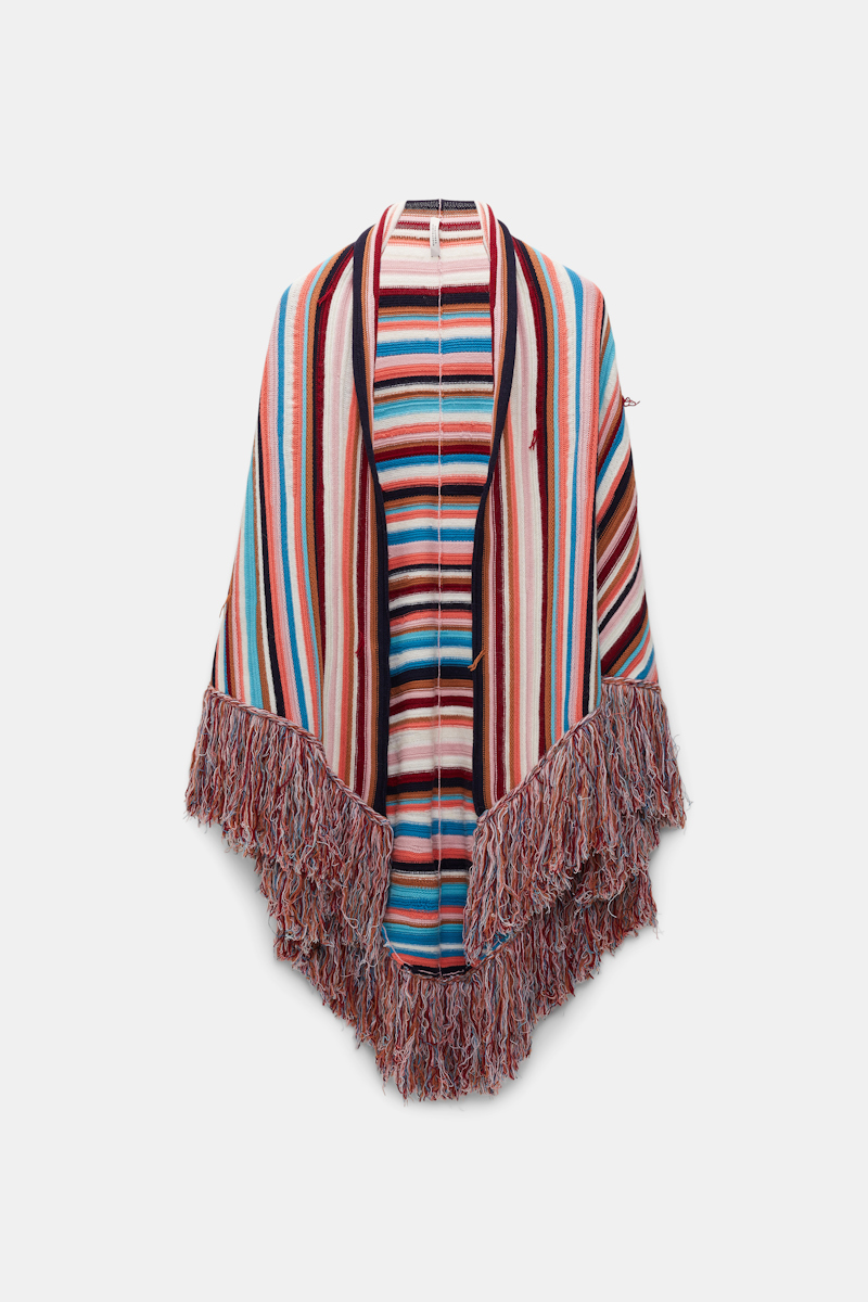Shop Dorothee Schumacher Striped Mixed Knit Poncho In Multi Colour