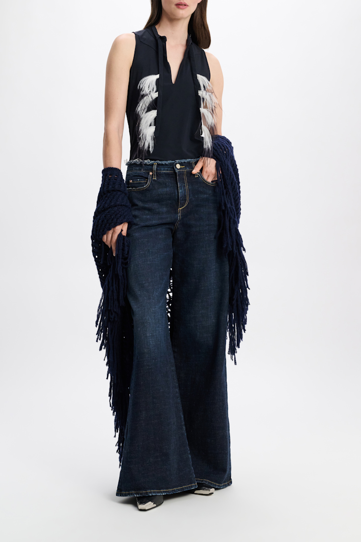 Dorothee Schumacher Top with Western-inspired detailing and removable feather tie true navy