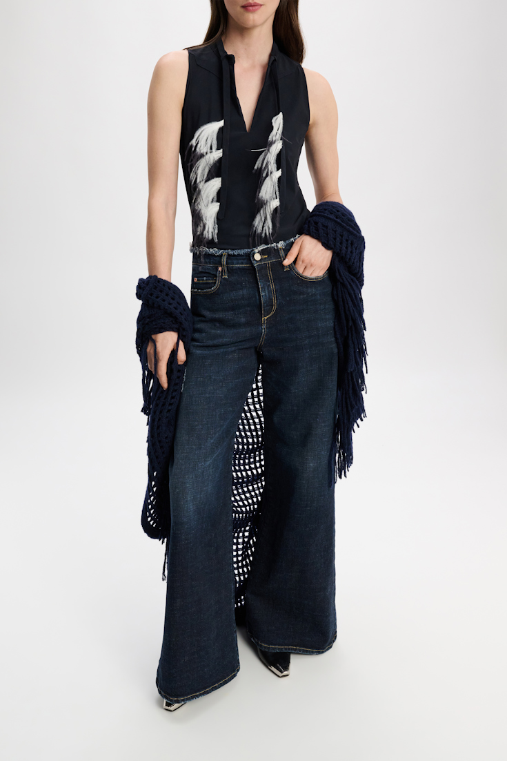 Dorothee Schumacher Top with Western-inspired detailing and removable feather tie true navy