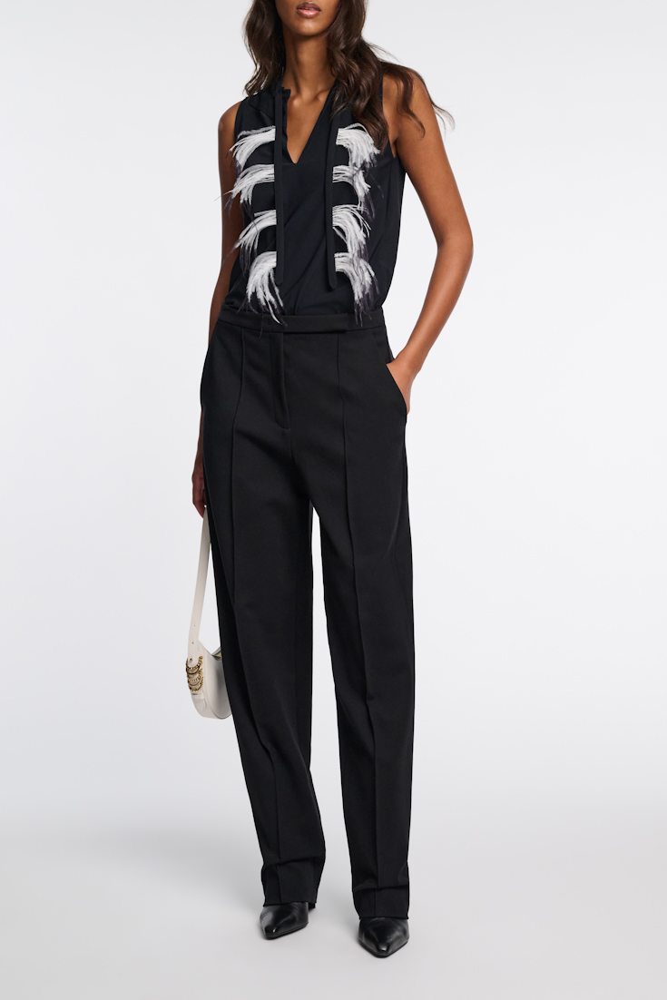 Dorothee Schumacher Top with Western-inspired detailing and removable feather tie pure black