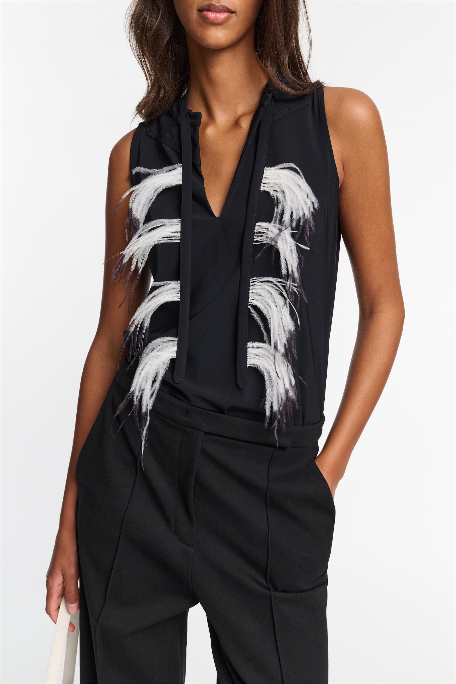 Dorothee Schumacher Top with Western-inspired detailing and removable feather tie pure black