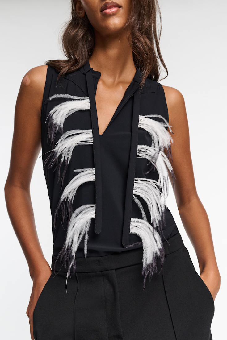 Dorothee Schumacher Top with Western-inspired detailing and removable feather tie pure black