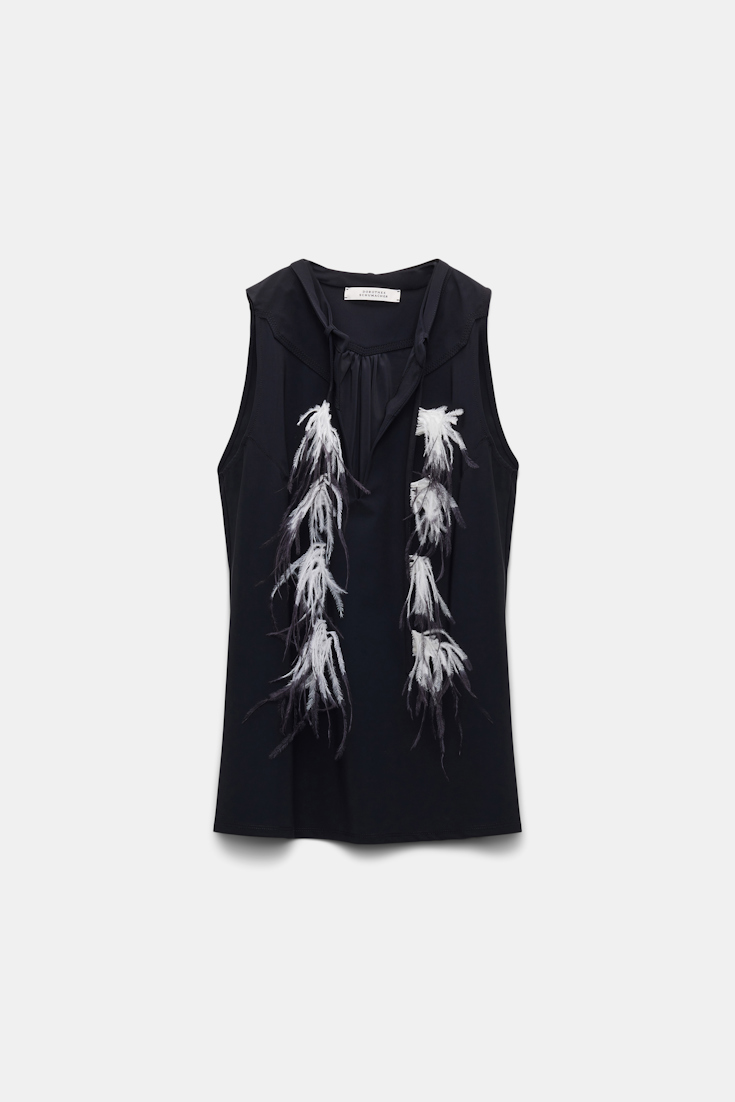 Dorothee Schumacher Top with Western-inspired detailing and removable feather tie pure black