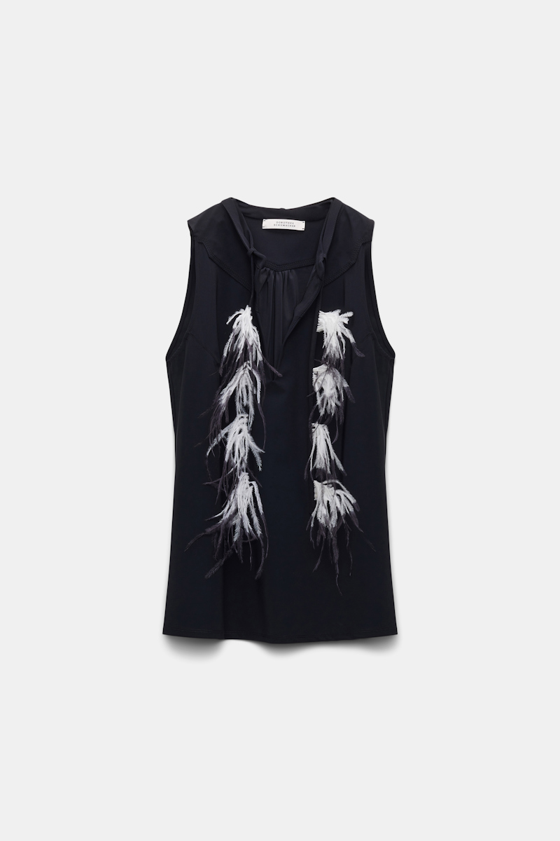 Shop Dorothee Schumacher Top With Western-inspired Detailing And Removable Feather Tie In Black