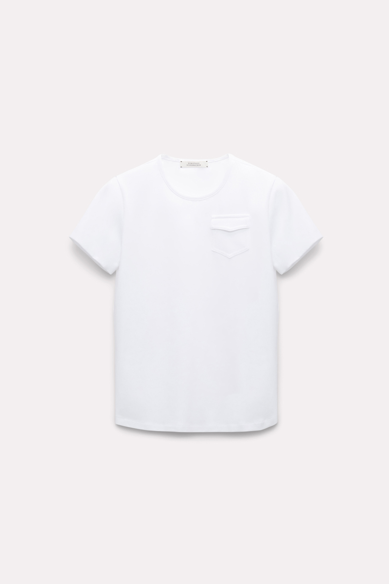 Shop Dorothee Schumacher Round Neck T-shirt With Mini Western Flap Pocket In White