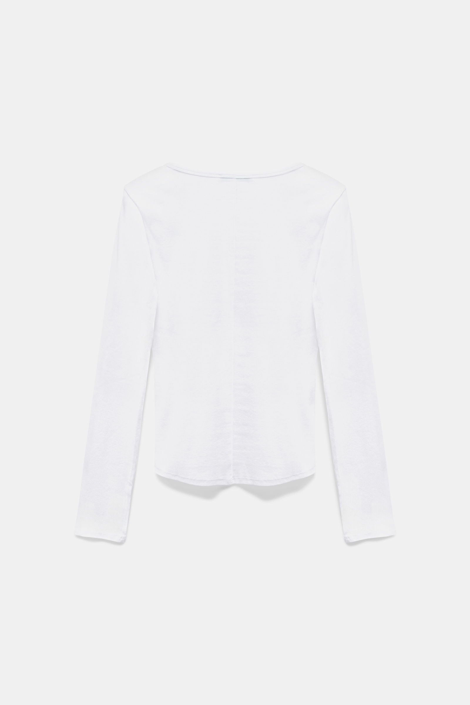 Dorothee Schumacher Fine rib stretch cotton scoop neck top with embellishment detail blue on white