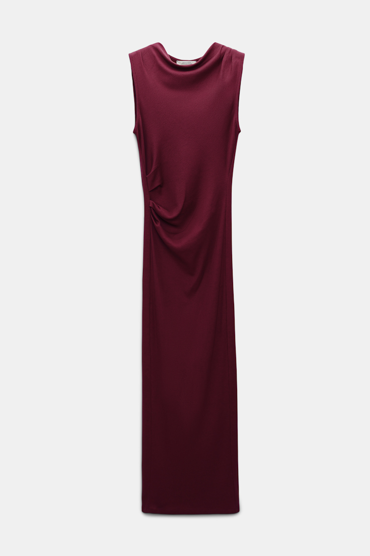 Dorothee Schumacher Fine rib cotton draped midi dress burgundy