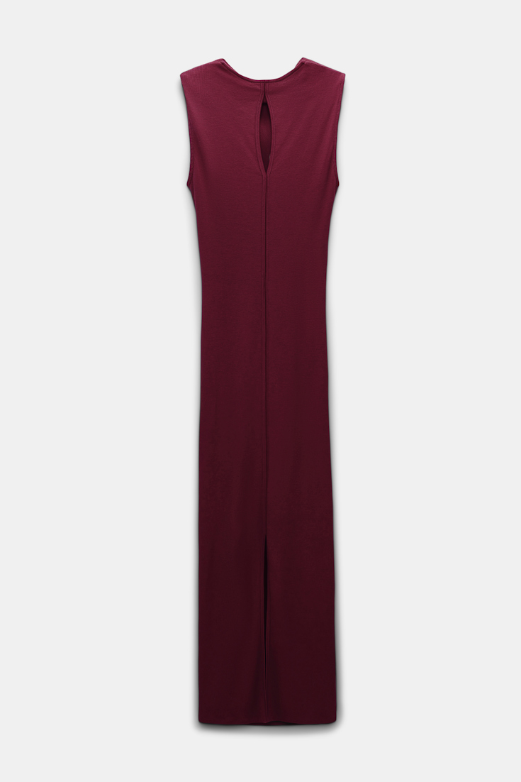 Dorothee Schumacher Fine rib cotton draped midi dress burgundy