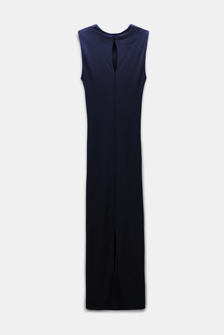 Dorothee Schumacher Fine rib cotton draped midi dress true navy