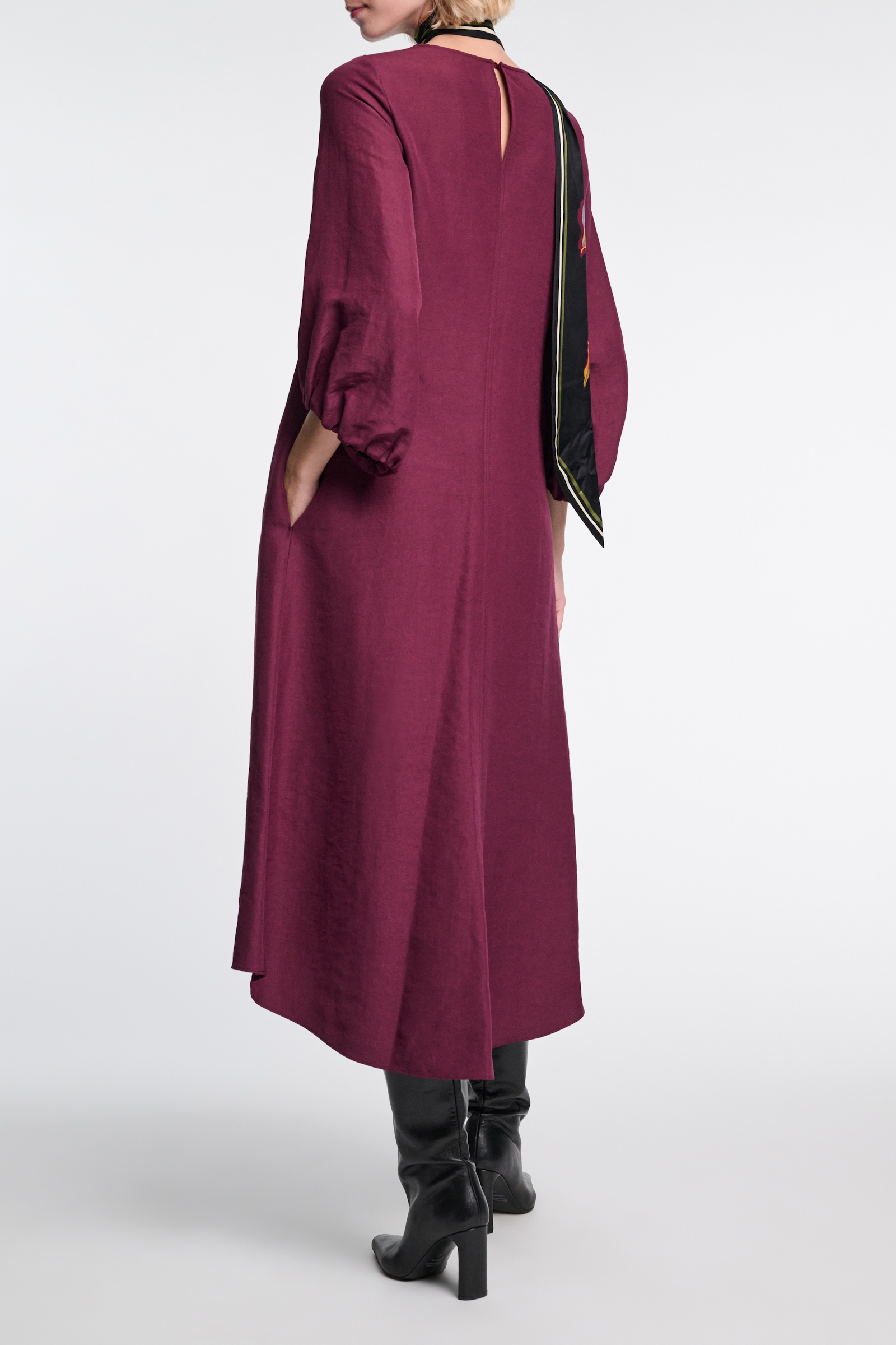 Dorothee Schumacher Western-inspired mid-length dress in technical linen burgundy