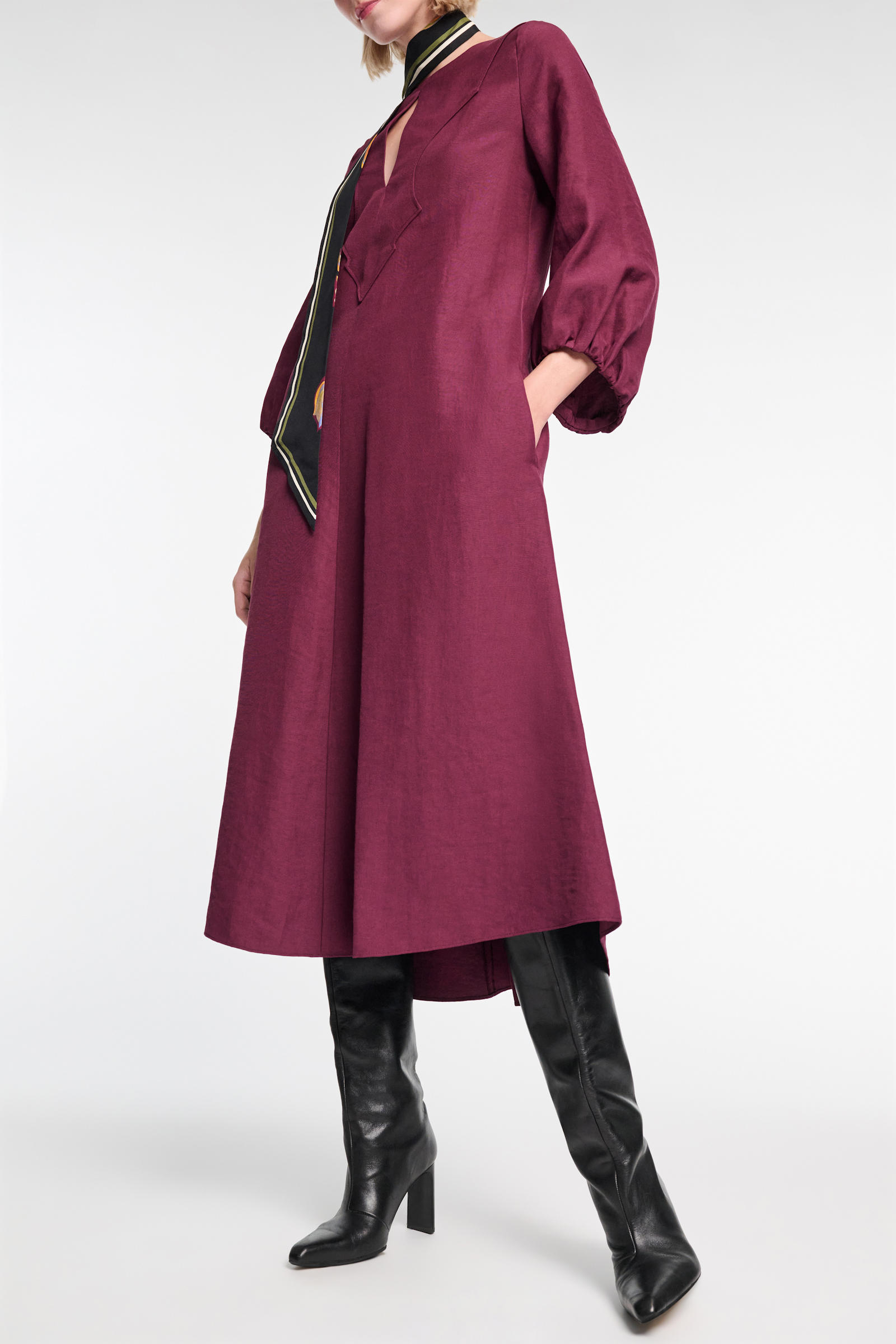 Dorothee Schumacher Western-inspired mid-length dress in technical linen burgundy