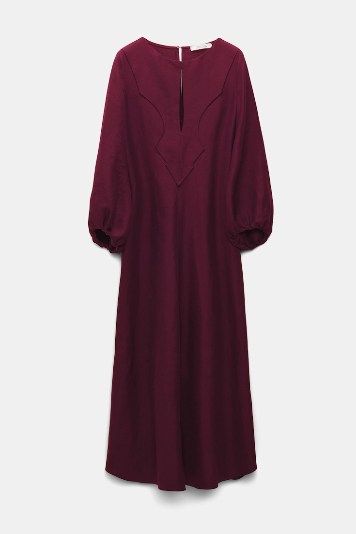 Dorothee Schumacher Western-inspired mid-length dress in technical linen burgundy