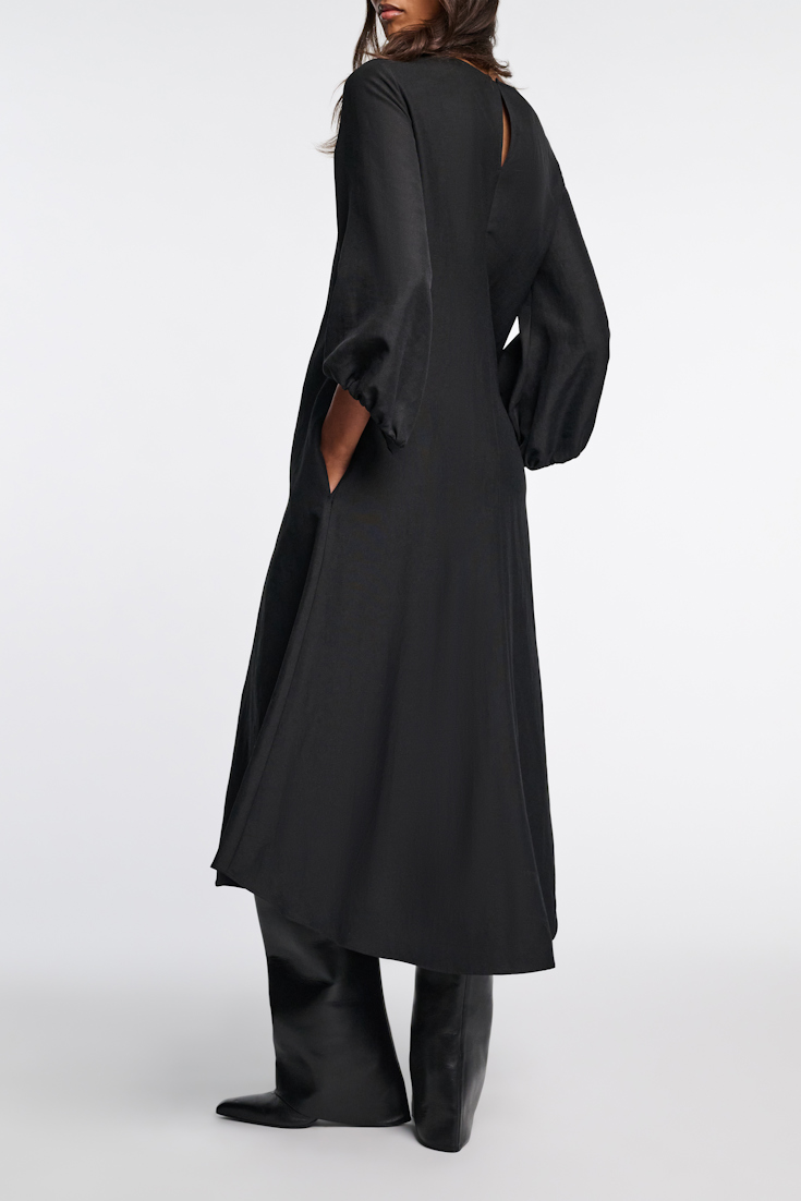 Dorothee Schumacher Western-inspired mid-length dress in technical linen pure black