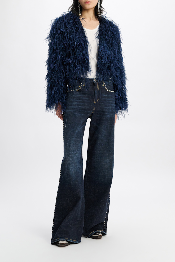 Dorothee Schumacher Georgette jacket with allover feather appliqué midnight