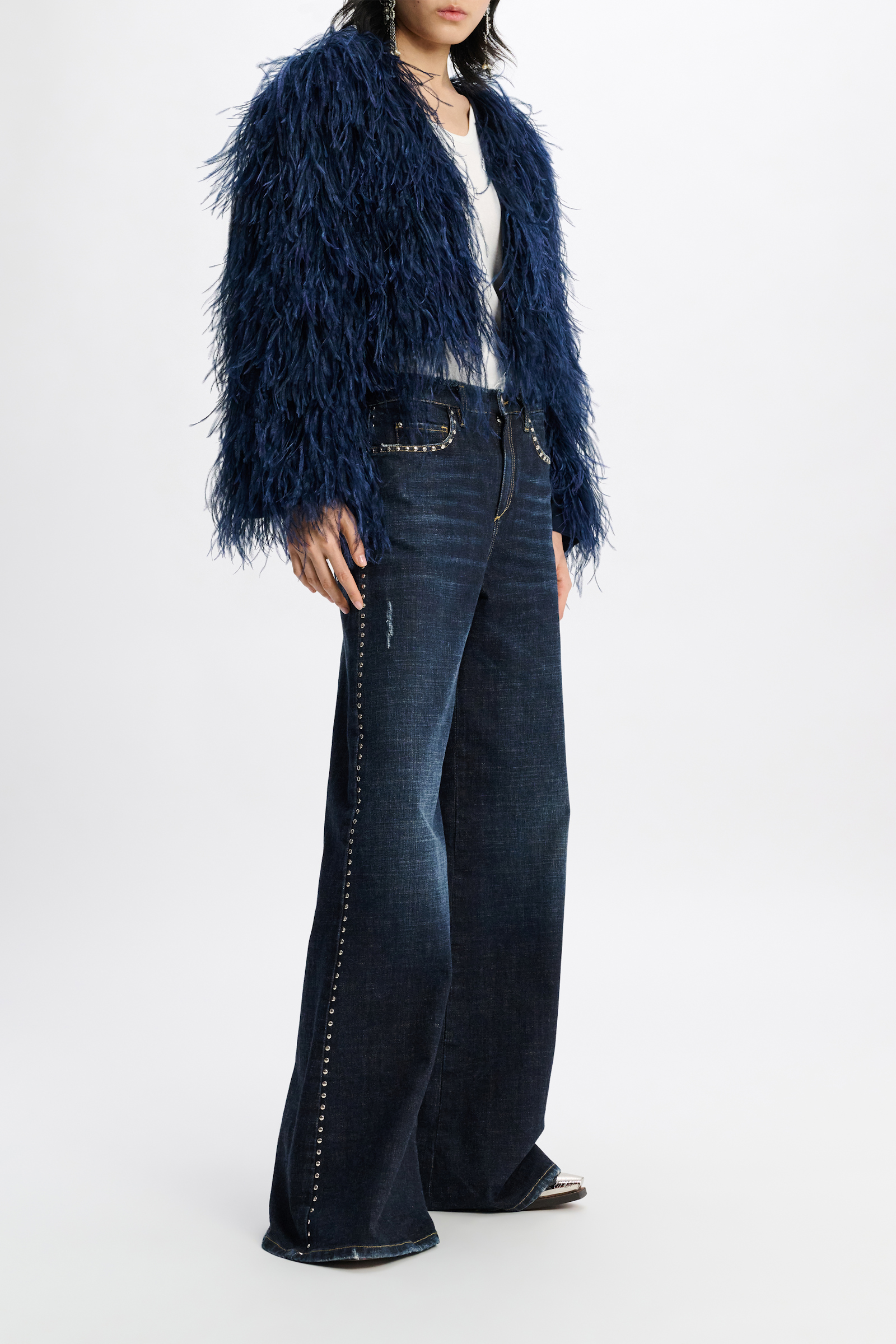 Dorothee Schumacher Georgette jacket with allover feather appliqué midnight