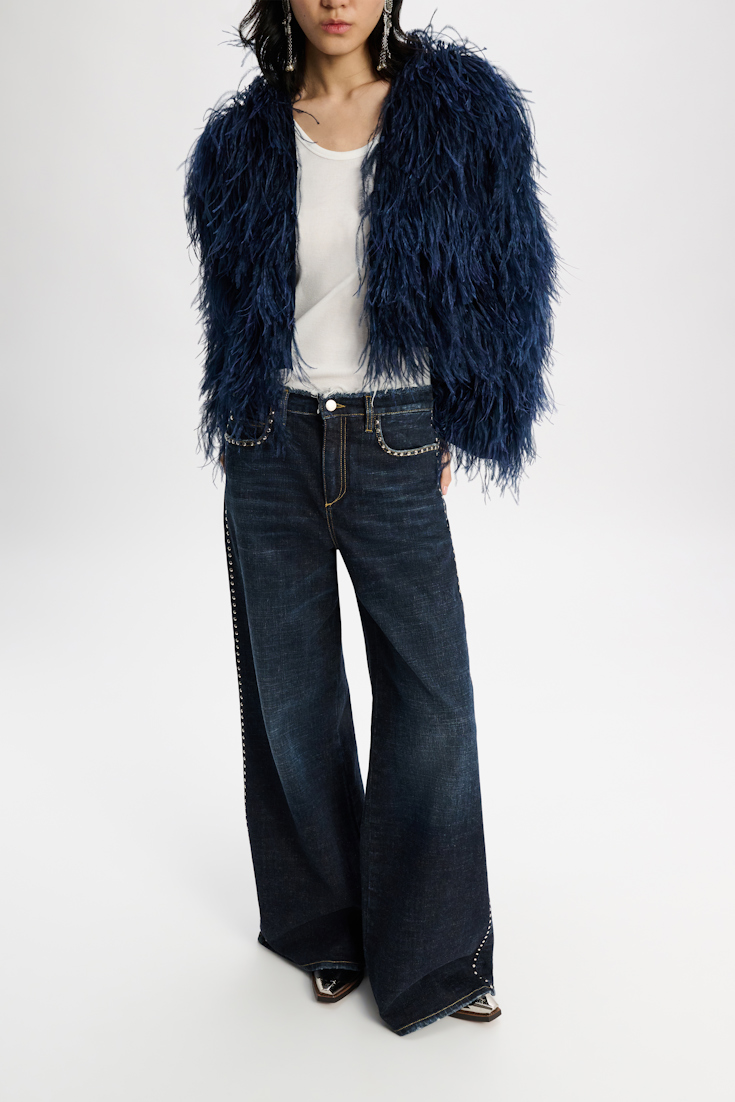 Dorothee Schumacher Georgette jacket with allover feather appliqué midnight