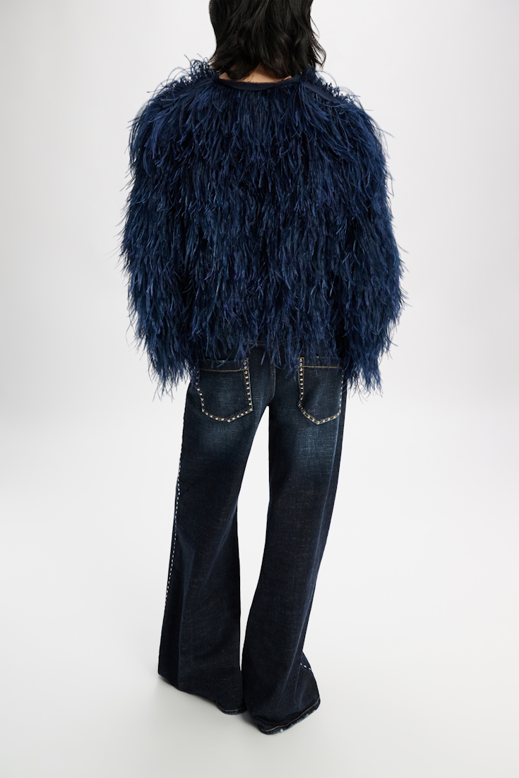 Dorothee Schumacher Georgette jacket with allover feather appliqué midnight