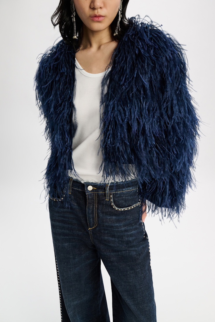 Dorothee Schumacher Georgette jacket with allover feather appliqué midnight