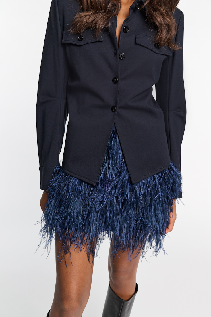 Dorothee Schumacher Georgette mini-skirt with allover feather appliqué midnight