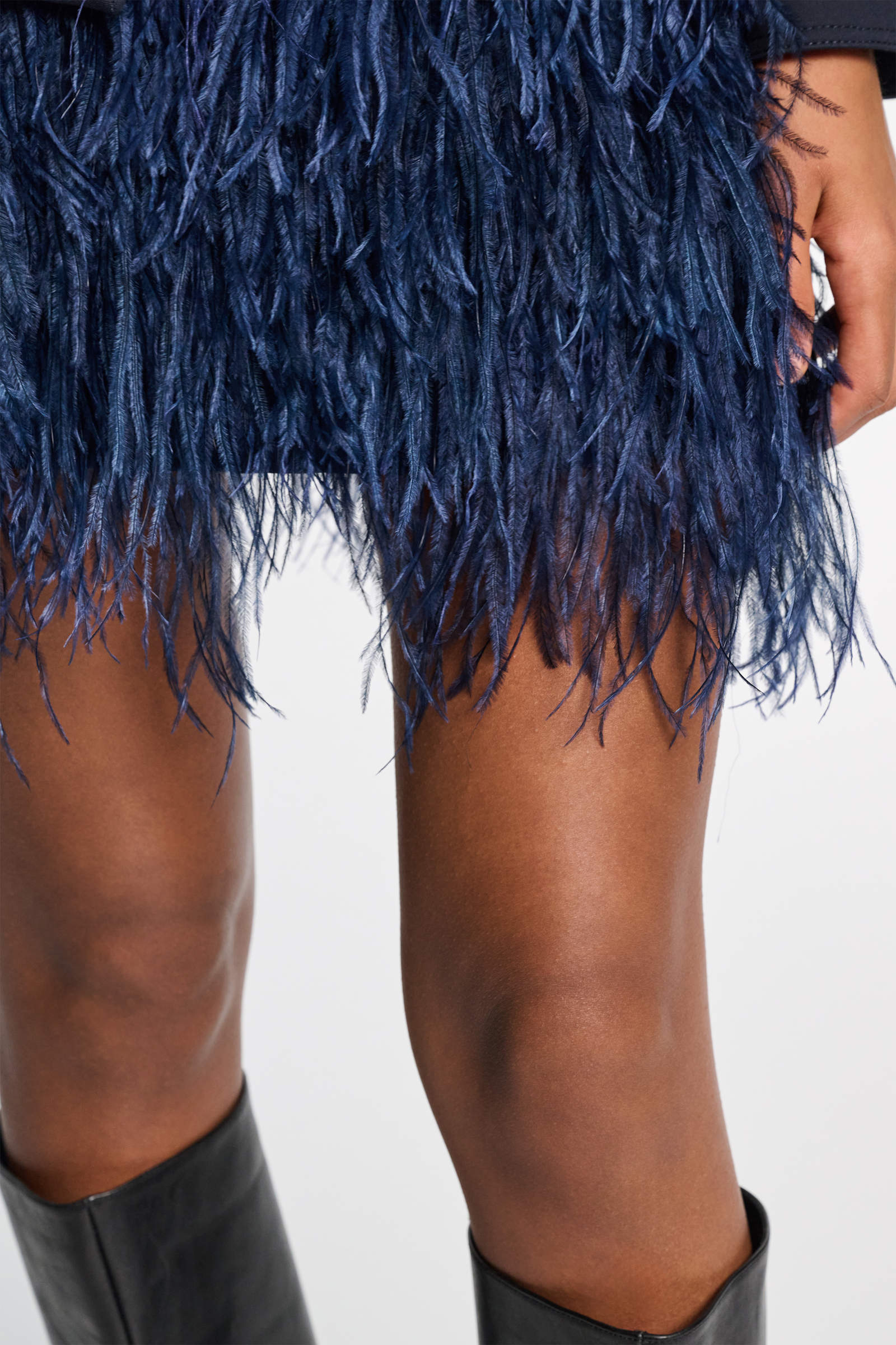 Dorothee Schumacher Georgette mini-skirt with allover feather appliqué midnight