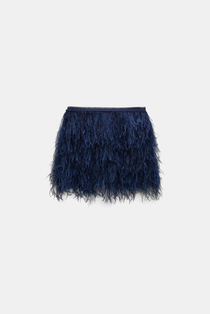 Dorothee Schumacher Georgette mini-skirt with allover feather appliqué midnight