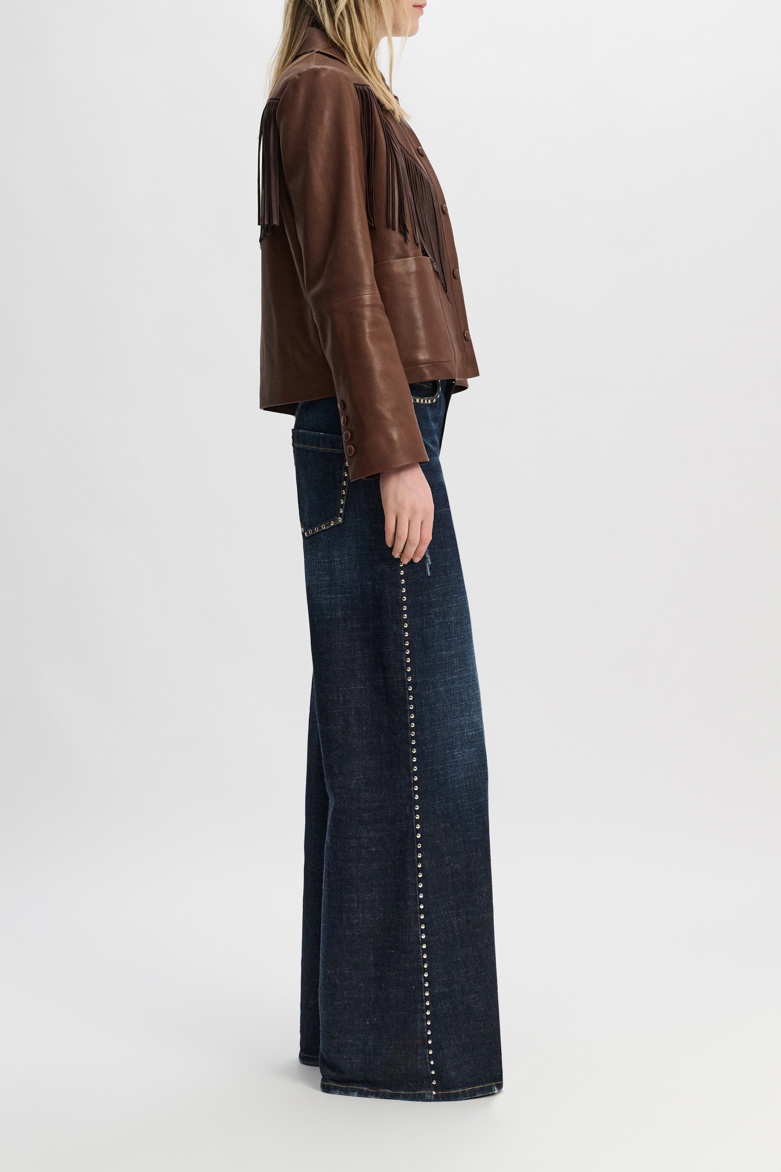 Dorothee Schumacher Fringed leather jacket dark brown