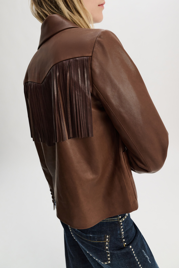 Dorothee Schumacher Fringed leather jacket dark brown