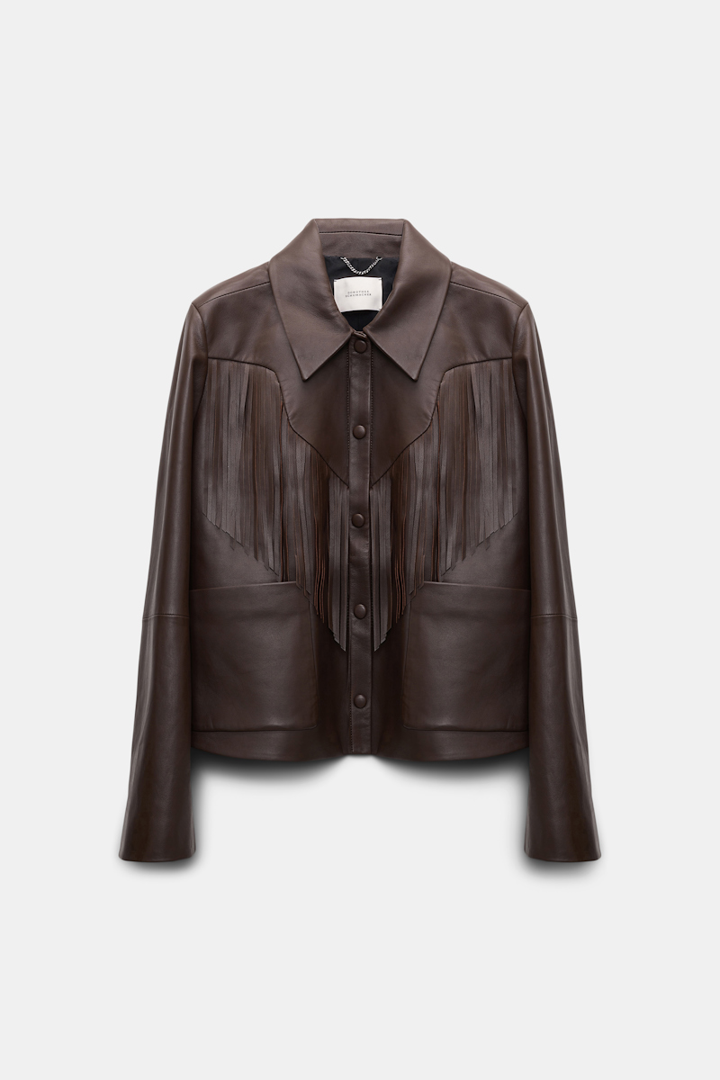 Shop Dorothee Schumacher Fringed Leather Jacket In Brown