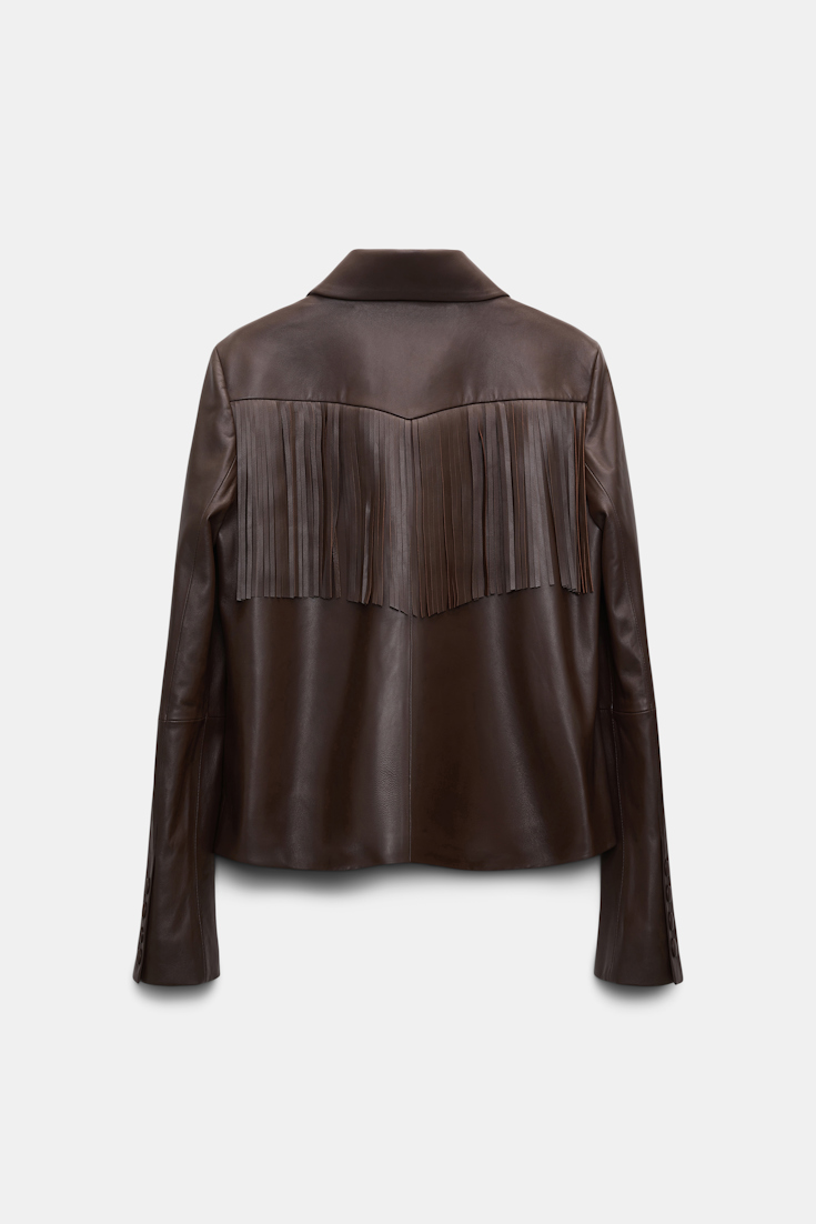 Dorothee Schumacher Fringed leather jacket dark brown