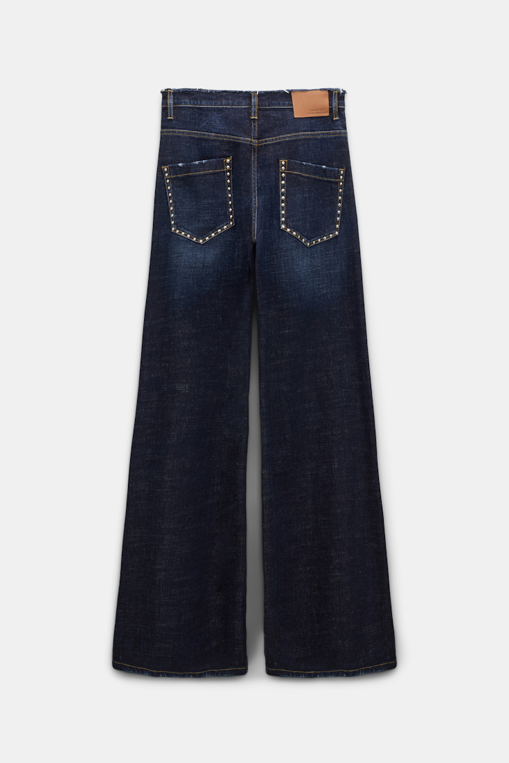 Dorothee Schumacher Studded wide leg jeans with frayed waistband true denim blue