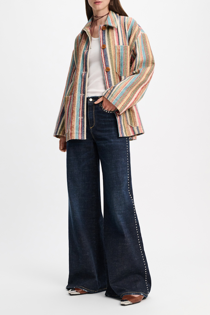 Dorothee Schumacher Printed stripe jacket with broken-in detailing multicolour stripe