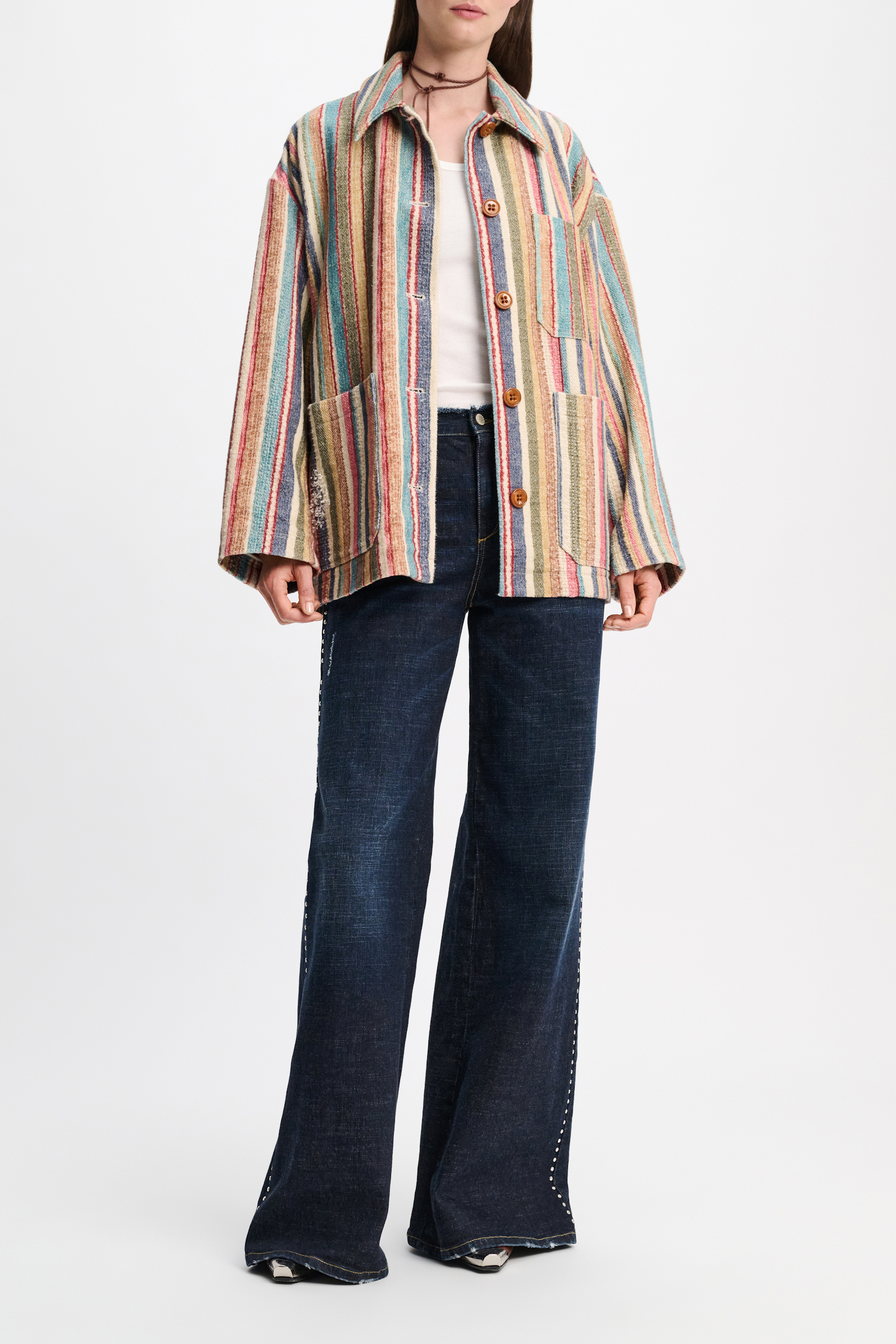 Dorothee Schumacher Printed stripe jacket with broken-in detailing multicolour stripe