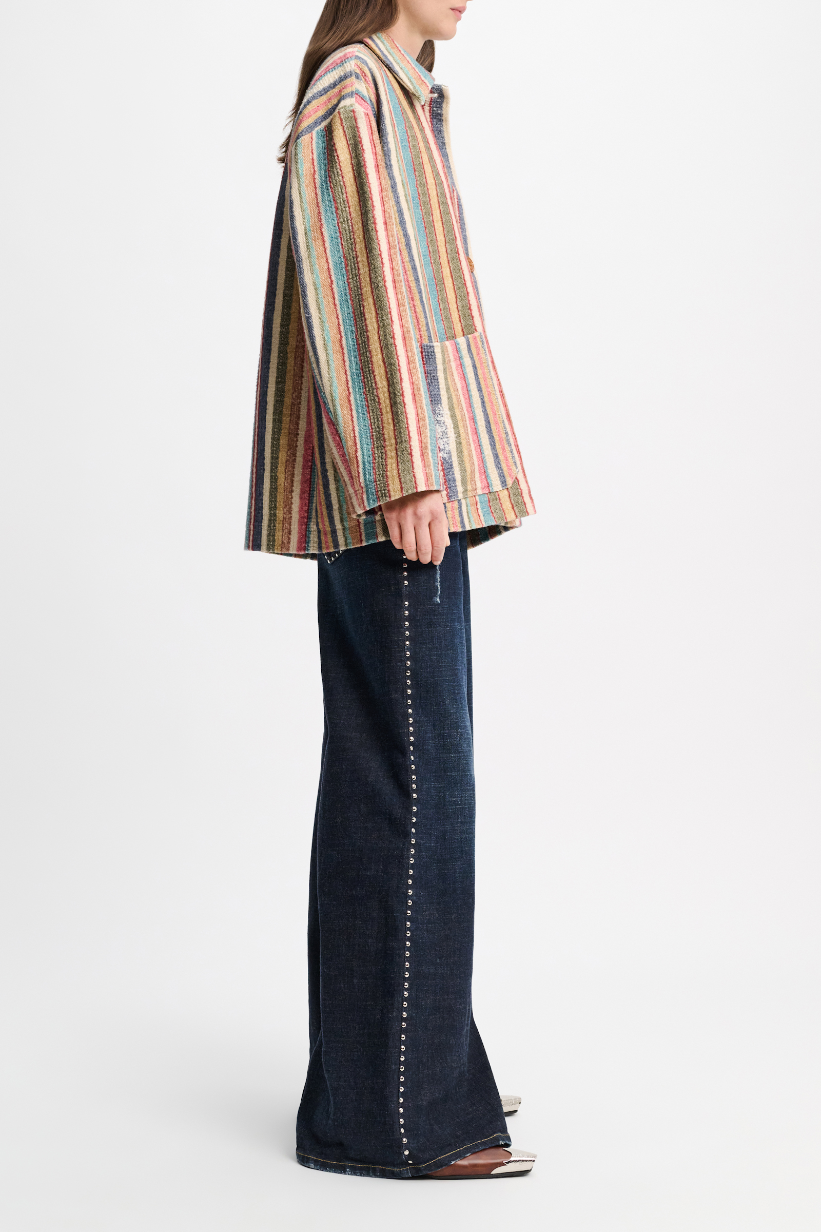 Dorothee Schumacher Printed stripe jacket with broken-in detailing multicolour stripe