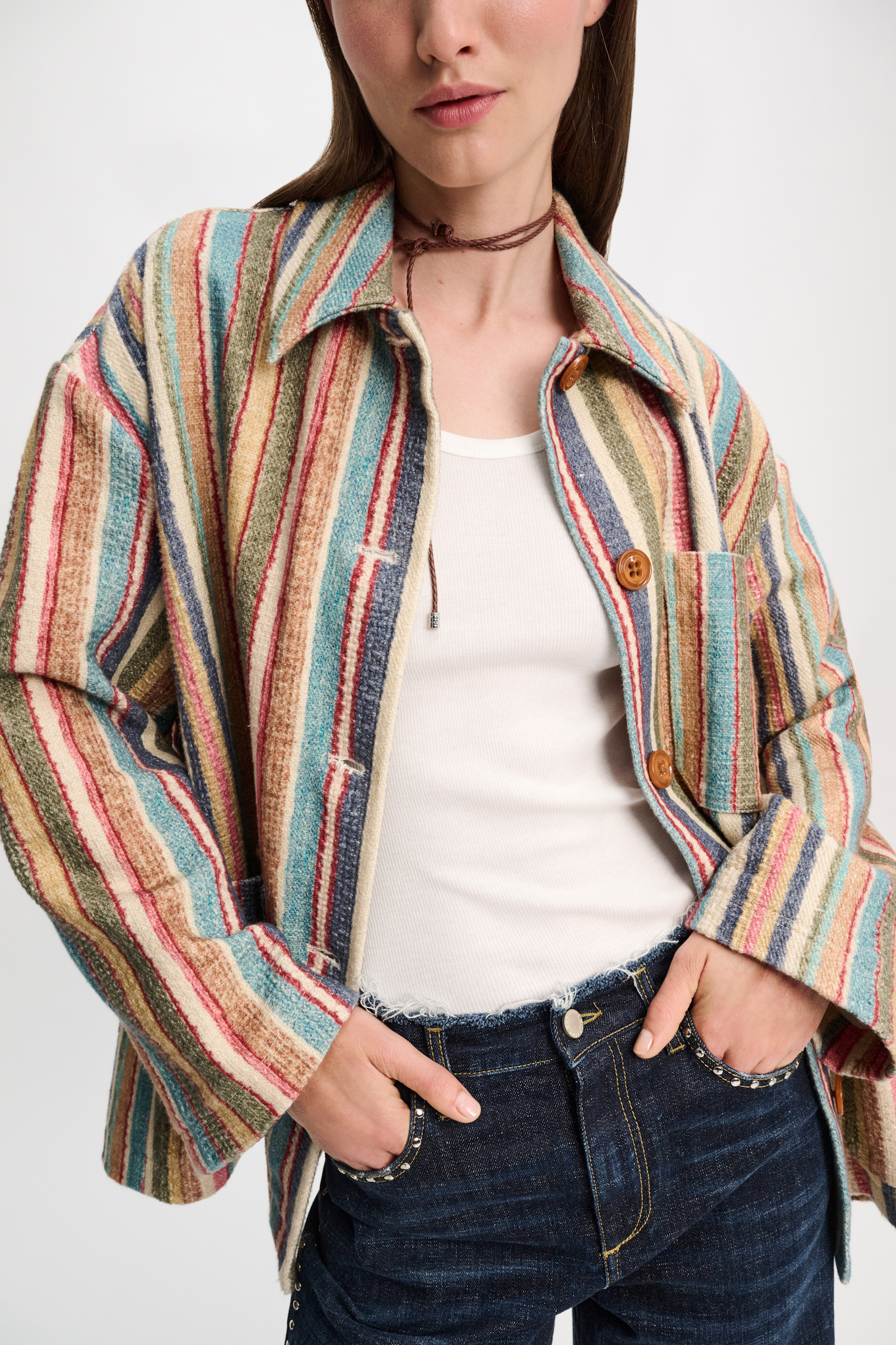 Dorothee Schumacher Printed stripe jacket with broken-in detailing multicolour stripe