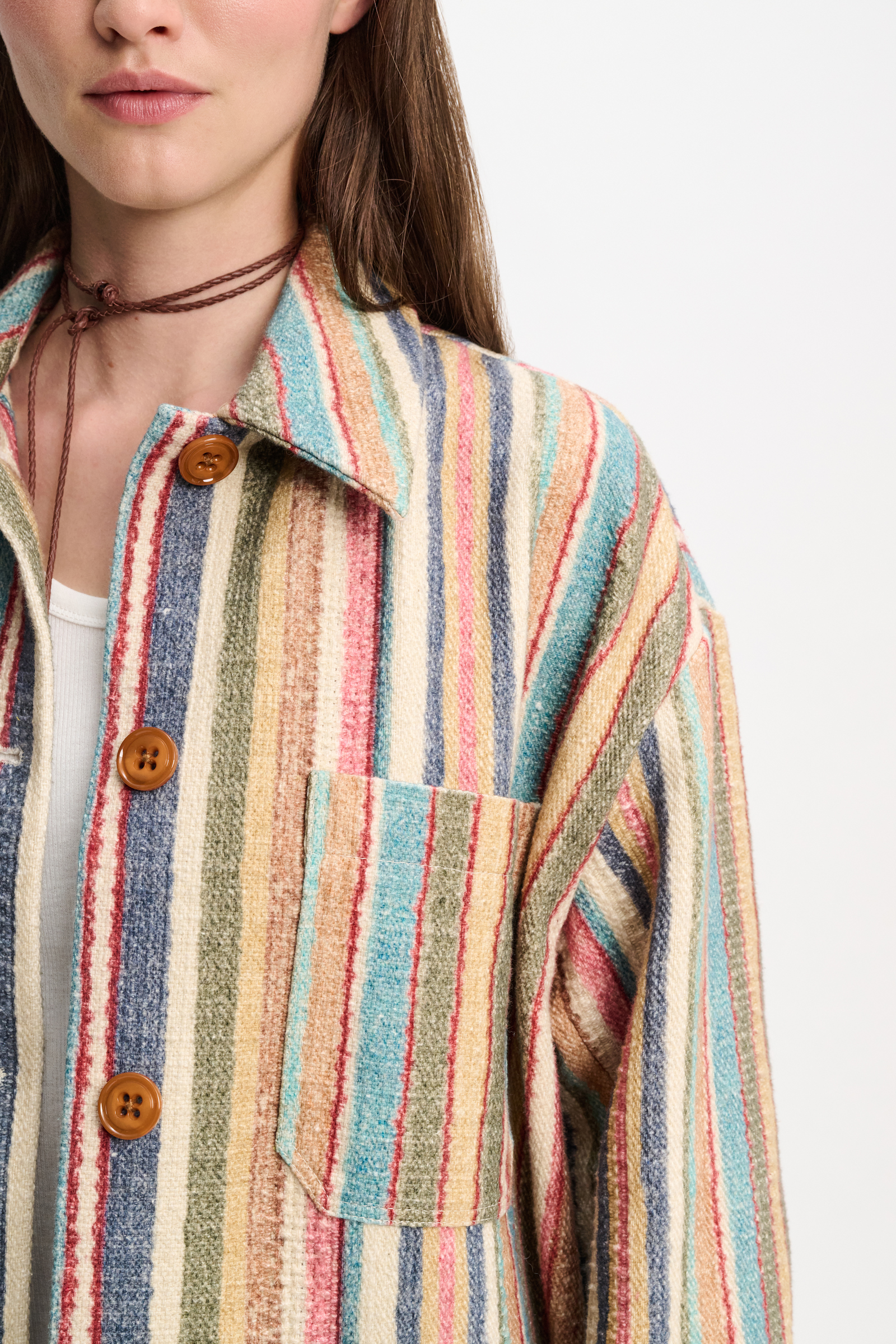 Dorothee Schumacher Printed stripe jacket with broken-in detailing multicolour stripe