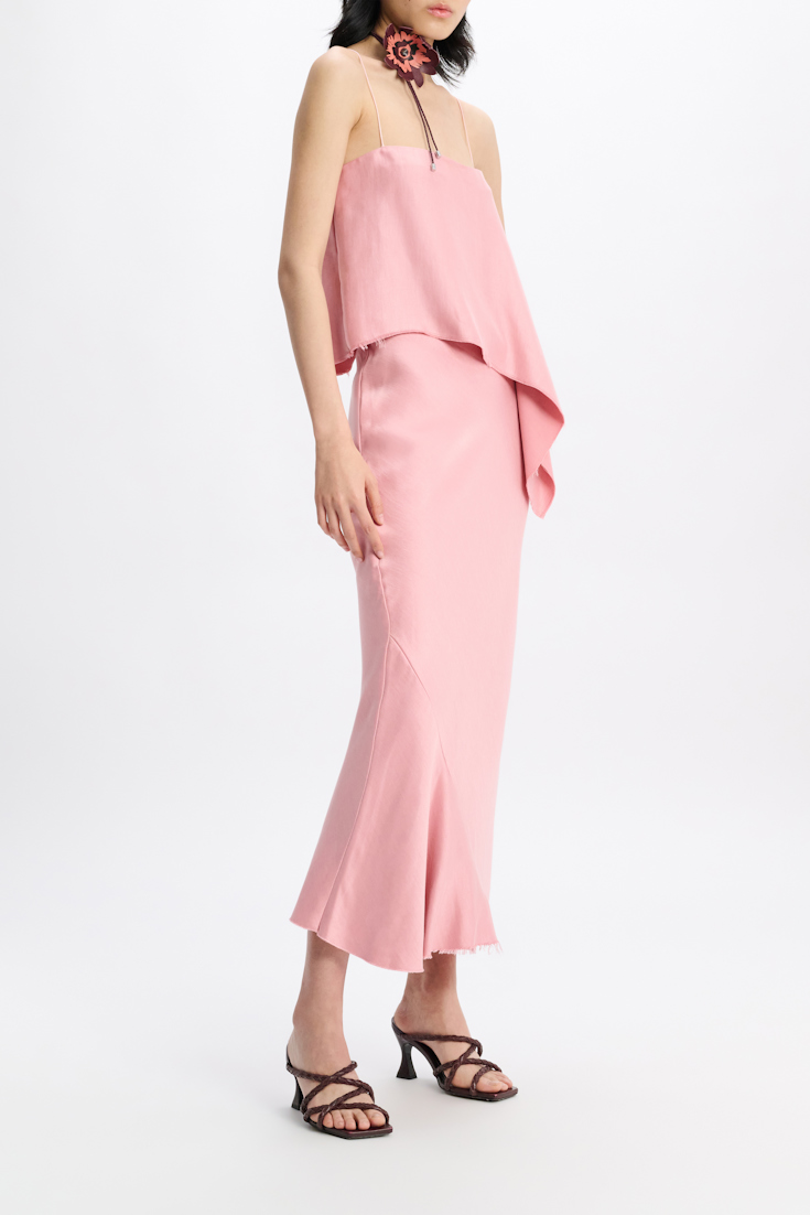 Dorothee Schumacher Bias cut slouchy satin skirt soft pink