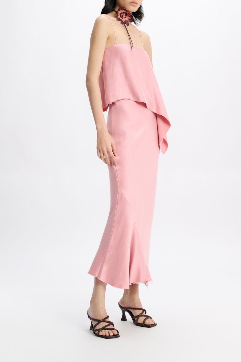 Dorothee Schumacher Asymmetric satin camisole with thin spaghetti straps soft pink