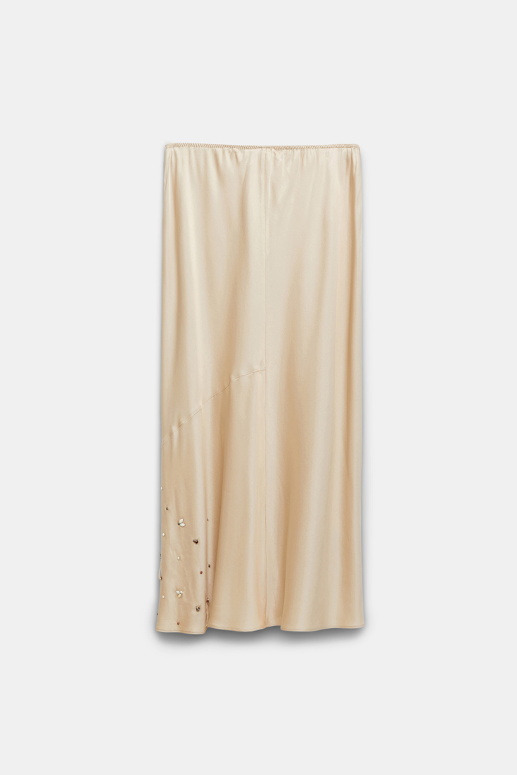 Dorothee Schumacher Hand-embellished satin-silk skirt powder beige