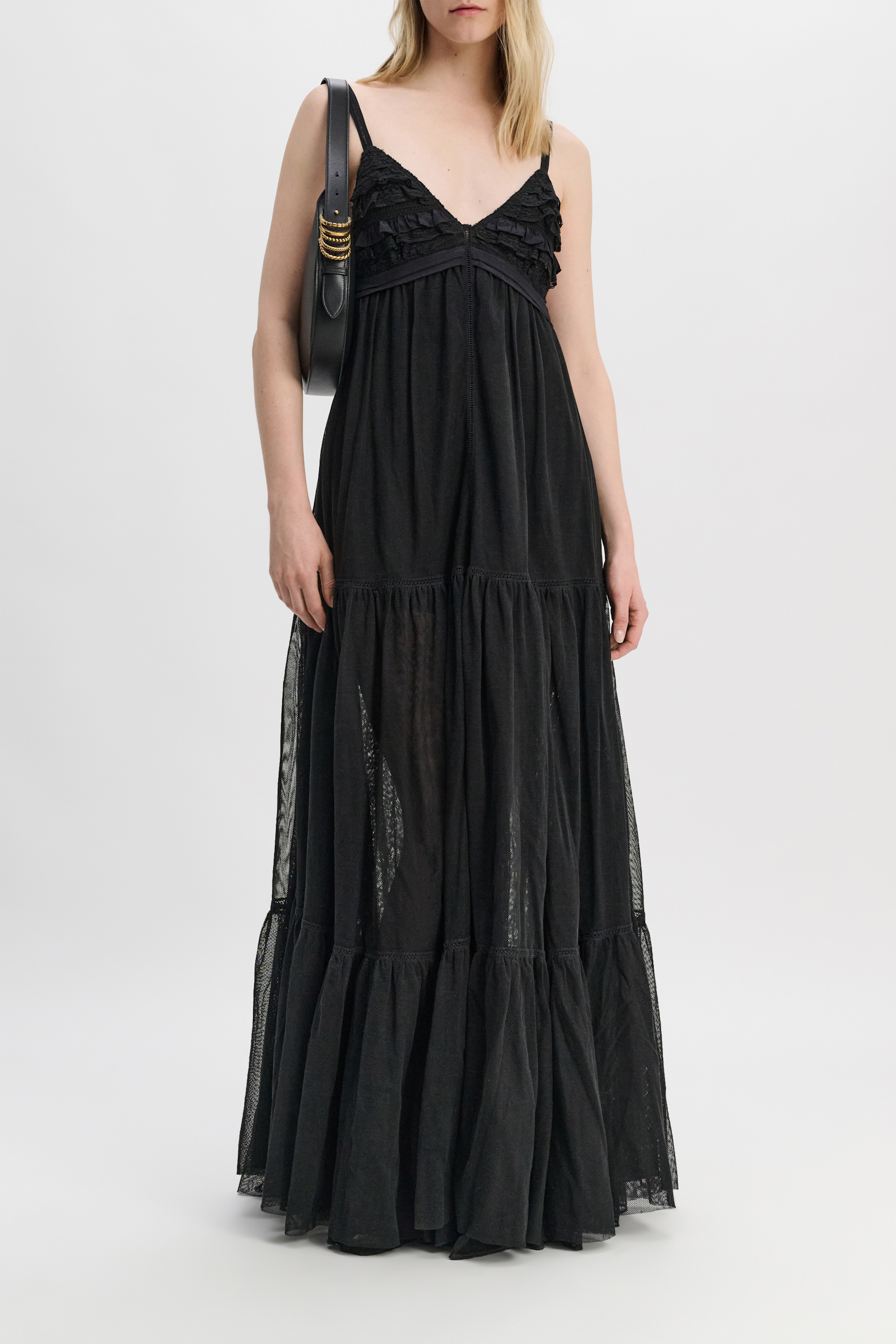 Dorothee Schumacher Low back maxi dress with tulle and ribbon details pure black