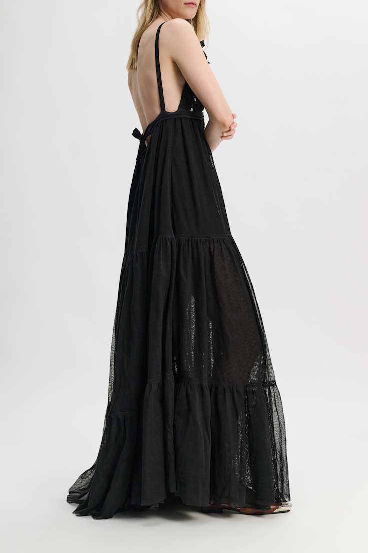 Dorothee Schumacher Low back maxi dress with tulle and ribbon details pure black