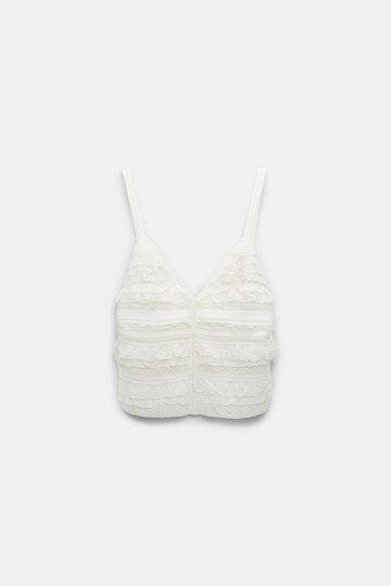 Dorothee Schumacher Backless tank top with lace & tulle ribbon and silk crêpe de chine camellia white