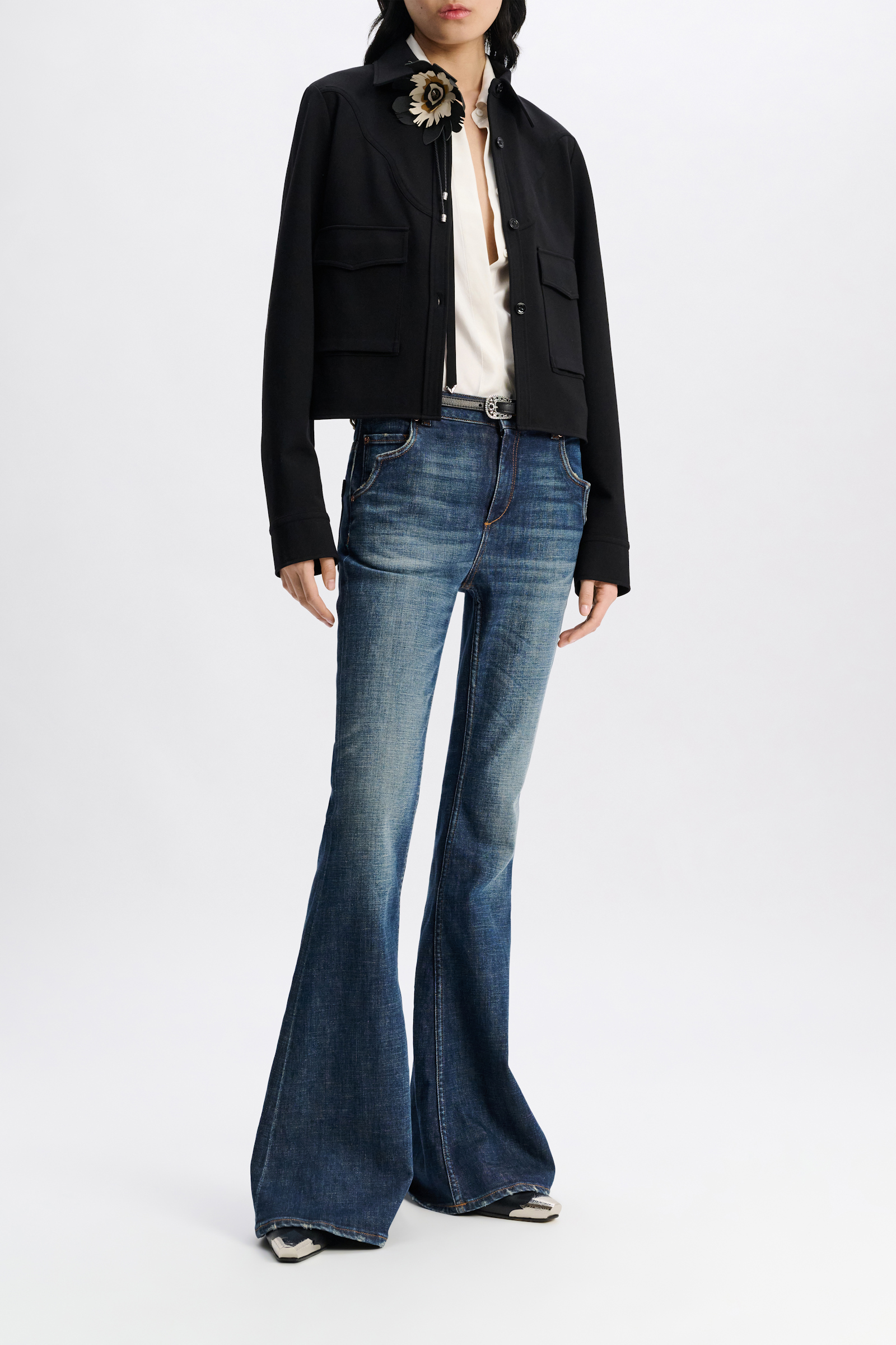 Dorothee Schumacher Shirt-jacket in Punto Milano with Western details pure black