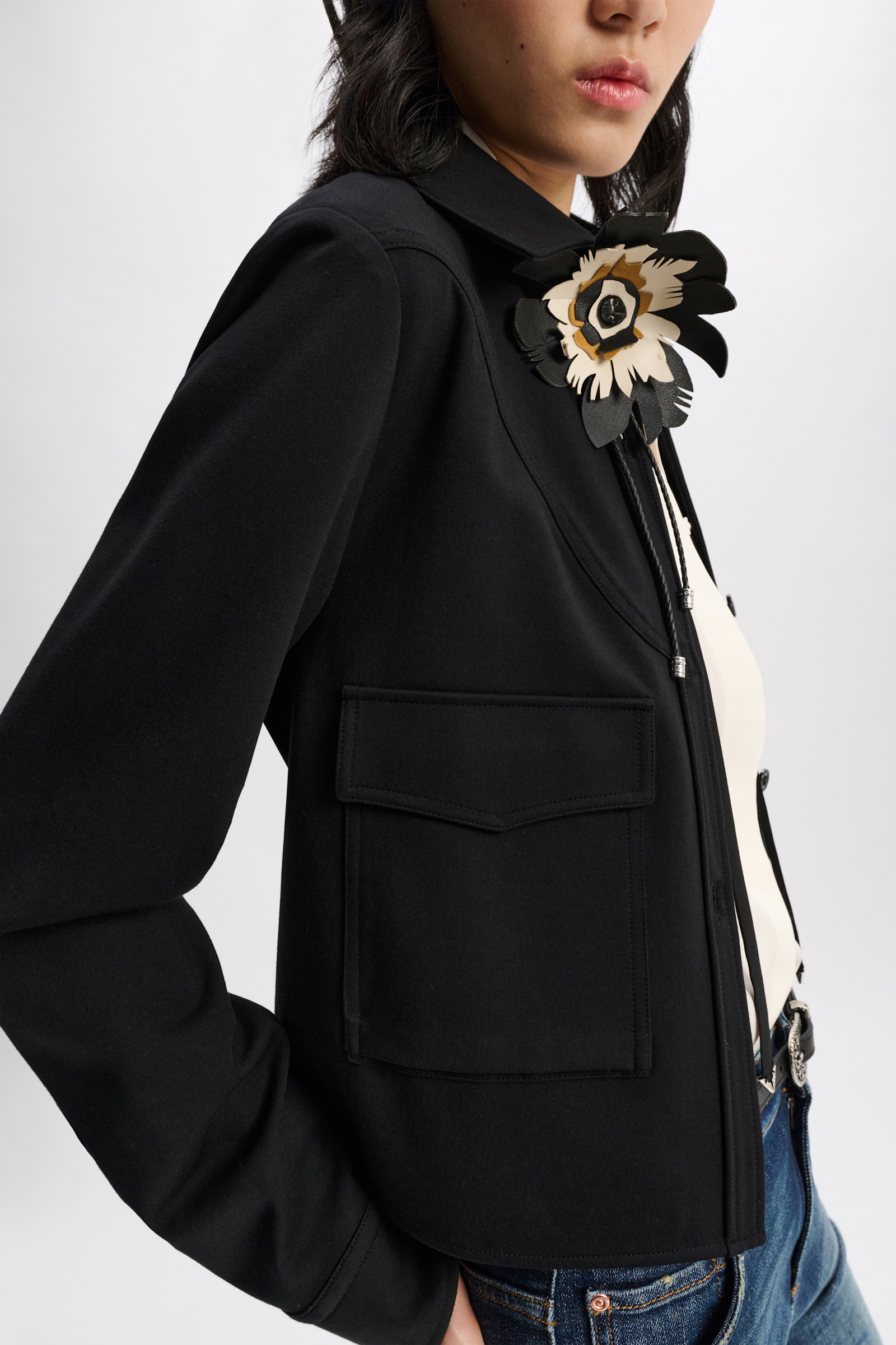 Dorothee Schumacher Shirt-jacket in Punto Milano with Western details pure black