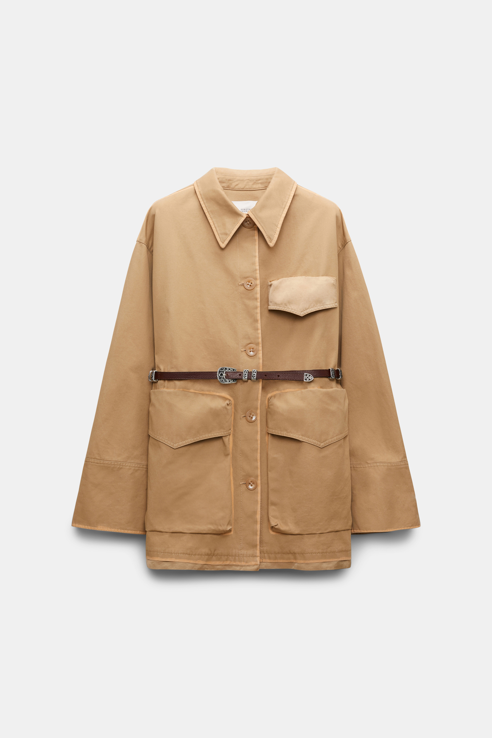 Dorothee Schumacher Cotton shirt-jacket with removable leather belt medium beige