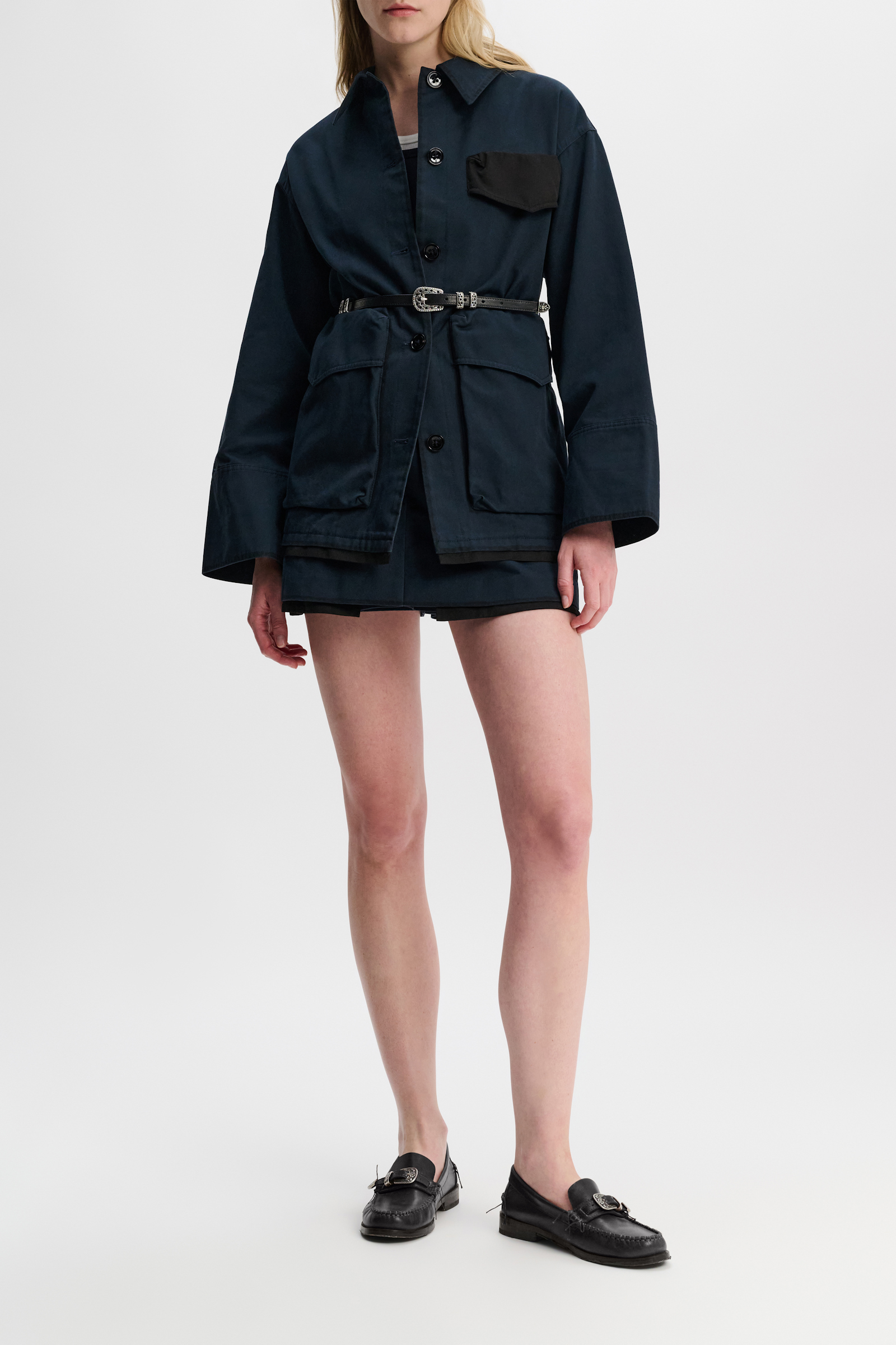 Dorothee Schumacher Hemdjacke mit abnehmbarem Ledergürtel midnight