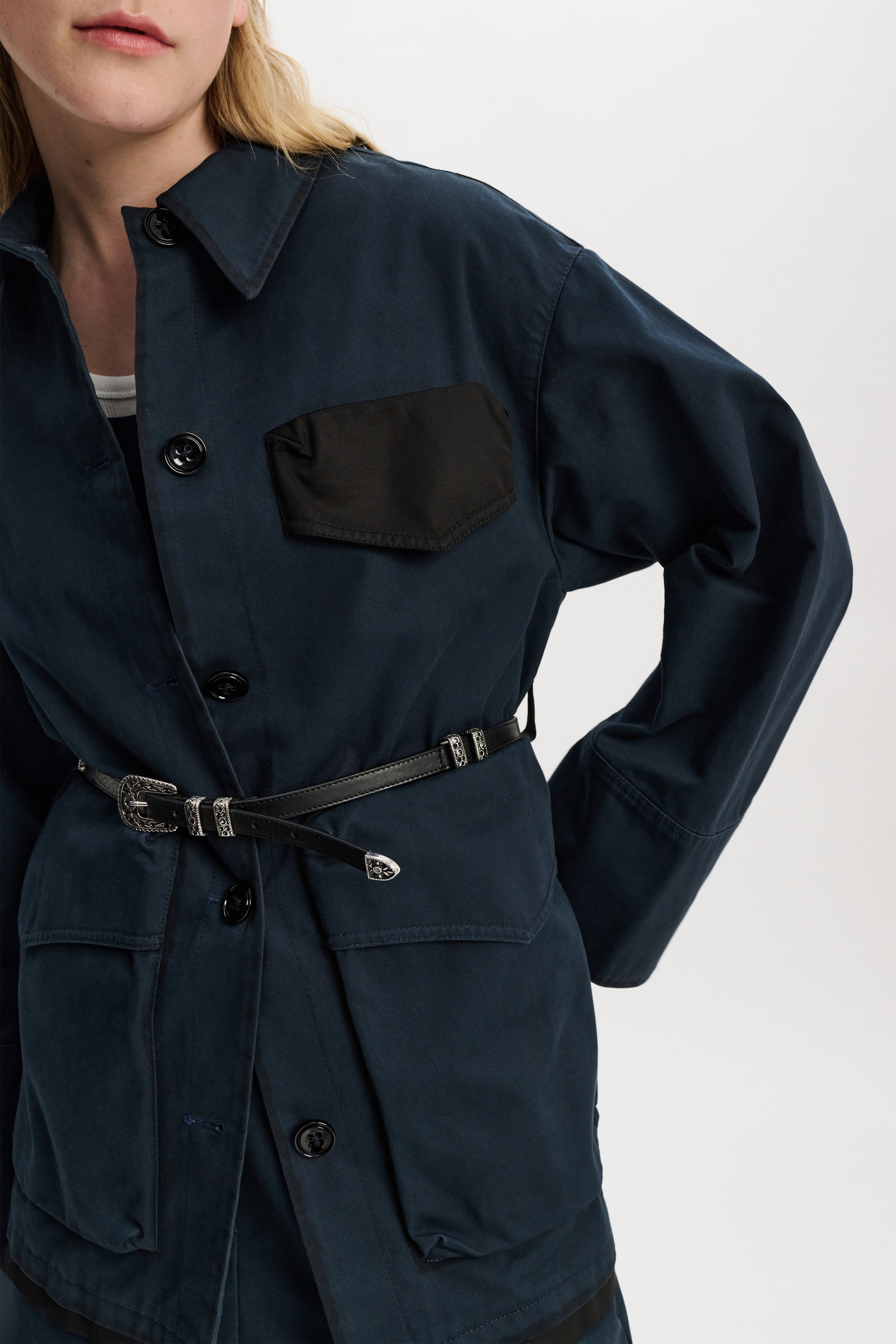 Dorothee Schumacher Cotton shirt-jacket with removable leather belt midnight