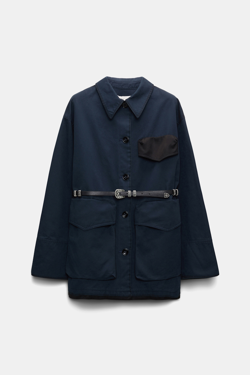 Shop Dorothee Schumacher Cotton Shirt-jacket With Removable Leather Belt In Blue
