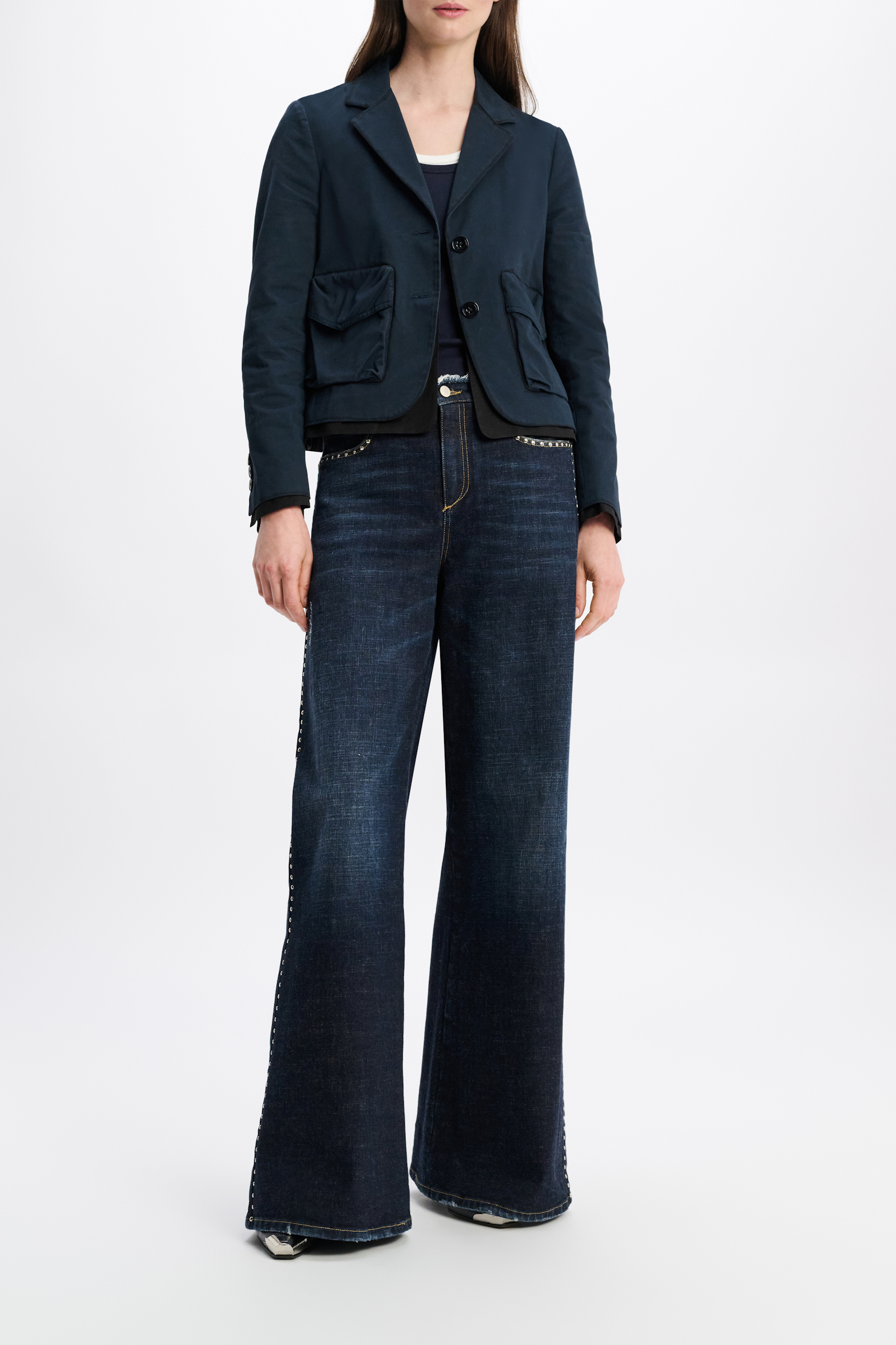 Dorothee Schumacher Cropped cotton blazer with painted edges midnight